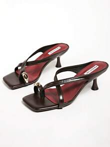 5厘米新款撞色极简坡跟人字拖凉鞋，2025夏季露趾高跟鞋 - 棕色 - 查看 3