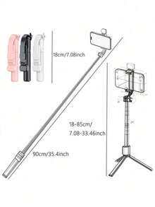1pc Wireless Selfie Stick With Tripod And Fill Light (Optional), 93cm (36.6inch) Travel Selfie Stick Tripod, Includes Remote, Phone Holder And Built-In Tripod
