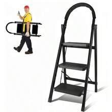 Folding, Non-Slip, Household Folding Ladder, 3-Step Ladder With Handrail, Non-Slip Household Folding Ladder - Black - View 7