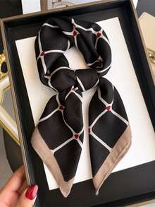 1pc Women's Bandana, Geometric Valentine's Day Print Silk-Like Fabric Headscarf, Neckerchief, Suitable For Daily Use - Multicolor - View 5