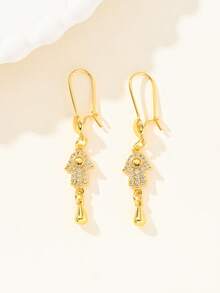 2件套24K镀金手工耳环，镶嵌宝石，配垂坠链条，防锈，是情人节、特殊场合和日常佩戴的完美礼物。 - 金黃色 - 查看 1