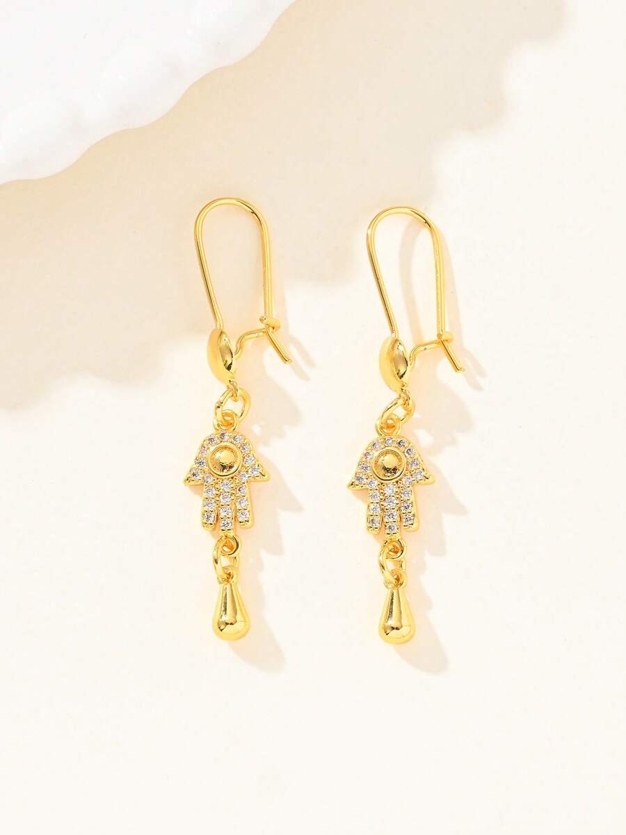 2件套24K镀金手工耳环，镶嵌宝石，配垂坠链条，防锈，是情人节、特殊场合和日常佩戴的完美礼物。 - 金黃色 - 查看 1