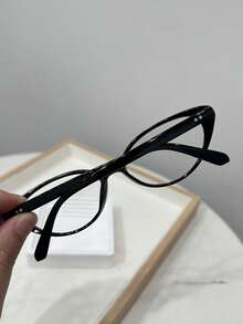 1pc Men's Casual Retro Cat Eye Black Small Frame Plain Glasses, Suitable For Daily Wear And Street Photography - Multicolor - View 5