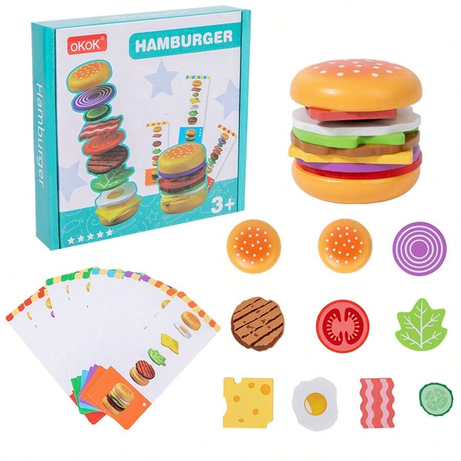 Kids Realistic Hamburger Toy, Food Recognition Hamburger DIY Game Toy Suitable For Boys And Girls, Pretend Play Toy, Birthday/Children's Day Gift