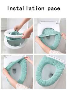 1 Pack 1pc Universal Thickened Plush Toilet Seat Cover Pad, Soft & Comfortable Washable, Pumpkin Pattern Toilet Mat, Available In Simple Style And Style With Handle - Multicolor - View 6