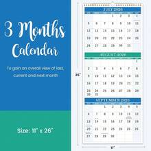 2026 Wall Calendar - 3 Month Calendar Vertical, January 2026 To December 2026, Calendar 2026 With Large Blocks, 11'' X 26'' (Open) - 2026年3月曆 - 查看 4