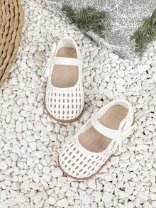 1 đôi giày công chúa đế bằng khoét rỗng, kiểu dáng thường ngày cho bé, có khóa dán, phù hợp cho mọi mùa. - trắng - Xem 6