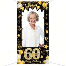 1pc Black & Gold Happy Birthday Photo Booth Prop Banner Decoration, For 18th, 21st, 30th, 40th, 50th, 60th, 70th, 80th, 90th Birthday Celebration, Birthday Photo Frame Decor Background, Home Decor - Multicolor - View 6