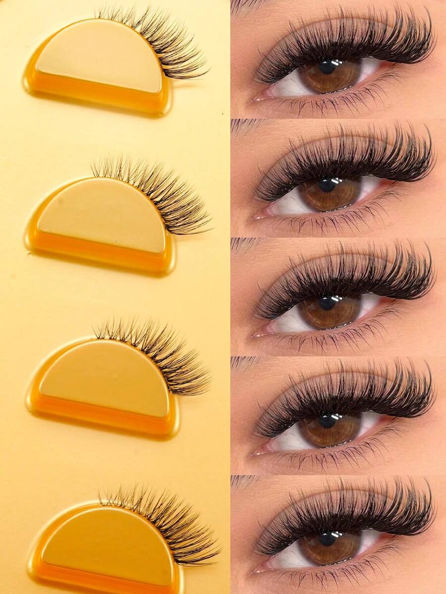 5 Pairs Soft & Natural Curl False Eyelashes With Straight Ends - Black - View 1