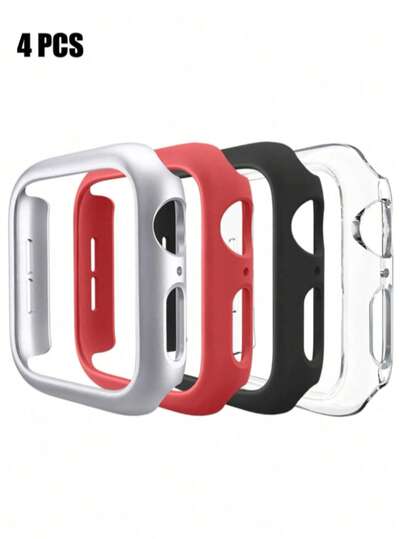 Set de 4 piezas Funda protectora de PC hueca y a la moda para hombres y mujeres, para Apple Watch Caso 38/40/41/42/44/45/MM, para Apple Watch Series Ultra/SE/10/9/8/7/6/5/4, accesorio de funda inteligente para reloj