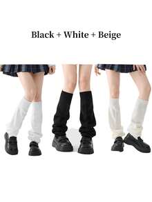 1 Pair Women's Elastic Hem Socks, Fashionable Versatile Suitable For Skirts In Autumn, Black/White Socks, Loose Knit Casual Socks, Suitable For Daily Wear And Cosplay, Cozy Socks