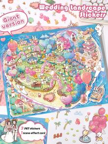 Extra Large Size - Landscape Sticker, Valentine's Day Theme Sticker, Large Size 36*26.5cm, Romantic Island Wedding, Miniature Scene Sticker, 3D Layered Scrapbooking Sticker, Includes 1 Tweezer, Valentine's Day Gift For Girlfriend - Multicolor - View 1