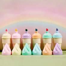 一套1支可爱冰淇淋造型荧光笔，迷你荧光笔，适合书写 - 彩色 - 查看 8