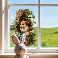 1pc Cute Rabbit Holding Eggs Window Cling Decal, Removable PVC Sticker, Suitable For Spring Easter Bedroom, Living Room, Balcony And Shop Window Decoration - Multicolor - View 6