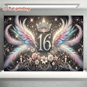 1 Pancarta de fiesta de 16 cumpleaños dulce - Fondo parpadeante con palabras, adecuada para la decoración de la fiesta de 16 cumpleaños dulce, diseño de celebración de cumpleaños - Interior y exterior, diseño de ambiente festivo, materiales de alta calidad, diseño gráfico 2D, letreros de actividad, planificación de fiestas. Varios diseños y elementos.