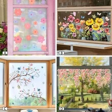 BRUP 1/3sheets/Set Colorful Floral Window Stickers, Static Cling Vinyl Decals, Suitable For Bedroom And Living Room Windows, Glass Decoration, Spring Floral Decorative Art