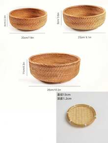 1/3pcs Round Woven Storage Basket, Suitable For Vegetables, Fruits, Bread, Snacks, Decorative For Tabletop, Living Room, Bathroom, Kitchen Counter (Small/Medium/Large), Modern Boho Style Rope Plant Hanging Basket, Wooden Rattan Geometric Basket, Natural Metal Frame Accent, Suitable For Coastal Garden Decor