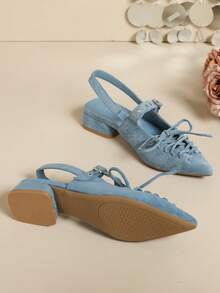 Women's New Pointed Toe Lace-Up Low Heel Casual/Work Shoes - Blue - View 9