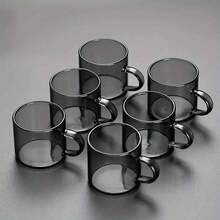 6pcs/Set Mini Chinese Style Glass Tea Cups - Heat Resistant Borosilicate Glass, Reusable Round Coffee Cups, Dishwasher , Reusable - Black - View 13
