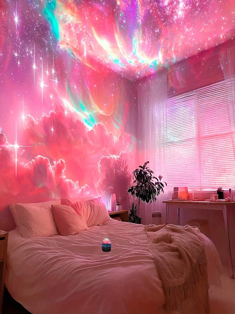 1pc Aurora Galaxy Projection Lamp, LED Starry Sky Projector Light, Remote Control Northern Lights Projector Lamp, USB Powered Decorative Night Light, Suitable For Bedroom, Living Room, Home Decor, Party, Birthday, Wedding, Valentine's Day