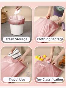 1Roll(50pcs)Pink Drawstring Trash Bags, Disposable Garbage Bag Side Gusset Design For More Space, Easy Pull Drawstring For Quick Closure, Leak Proof And Tear Resistant, Perfect For Kitchen Bathroom Office Home, Pack Of 30 Rolls In Convenient Storage Bag - Hồng - Xem 8