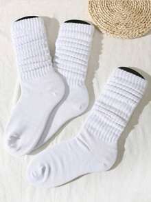 3 Pairs Women's Solid White Crew Socks, Versatile