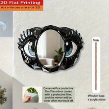1pc Eyelash & Big Eye Wall Hanging Mirror, Asymmetrical Wooden Wall Decor, Acrylic Mirror Surface, Home Wall Decoration, Bathroom Mirror, Unique Decorative Mirror, Minimalist Vanity Mirror, Creative Makeup Mirror. Please Remove The Protective Film Before Use. - LQ - View 1