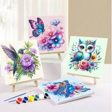 4幅无框数码油画，尺寸20x20厘米/8x8英寸，含颜料和画笔，DIY简易丙烯颜料套装，艺术工艺品，家居装饰，最佳减压礼物，适合初学者和成人。 - 明亮 - 查看 9