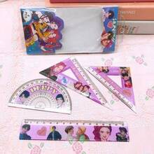 Mattel Set de 4 piezas Regla de estudiante, regla triangular, regla de medición, útiles escolares y de oficina, reglas con diseños de dibujos animados creativos - Multicolor - Ver 7