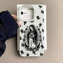 Funda para teléfono con diseño floral de la Virgen María, compatible con teléfonos ,  17,  16 Pro Max,  15 Pro Max,  13 y  12. Fabricada en TPU, ofrece protección contra golpes y caídas. Un regalo ideal para familiares, amigos, ocasiones religiosas y celebraciones especiales. Perfecta para cumpleaños, festividades o simplemente para demostrar tu cariño. - Blanco - Ver 5