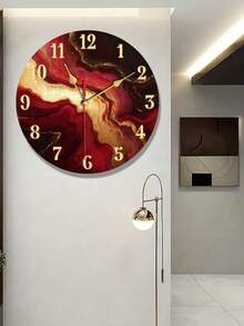 1 Peça Relógio de Parede Silencioso Sem Tique-Taque - Moderno Vermelho, Dourado, Veios de Mármore Preto - Moldura de Madeira - Alimentado por Bateria (AA não incluída) - Para Sala de Estar, Quarto, Escritório, Cozinha - Disponível em 10", 12" - Decoração Minimalista para Casa, Relógio de Parede para Sala de Estar, Relógio de Quarto, Design de Redemoinho Abstrato, Exibição de Números Metálicos, Construção Durável, Designers de Interiores - Multicolorido - Visão 1