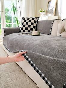 1件格子边沙发垫套，四季通用灰色沙发保护套，宠物防抓沙发套，宠物友好型沙发保护套，卧室/办公室/客厅家具套（枕套、靠背套和扶手套需另购） - 灰色 - 查看 5