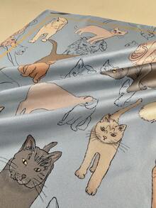 1pc Women's Cat Print Elegant Scarf, Satin Neckerchief Hair Accessory - Multicolor - View 5