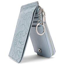 New Zipper Card Holder Embossed Design Large Capacity Multi-Card Slot Card Women's Coin Purse With Ring - 印花黑[無盒子]防盜刷 - 查看 9