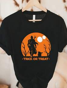 Halloween Shir,  Halloween Shirt, Mandalorian Trick Or Treat Shirt,  Halloween Shirt,   Halloween Shirt220g Heavyweight 100% Cotton T-Shirt. Butterfly Print. Unisex Sizing. Round Neck Inspirational T-Shirt. Cute And Beautiful Y2K-Inspired Summer Top, Perfect For The Outdoors, Home, Work, Or Street Wear. Casual, Loose-Fitting Everyday T-Shirt. - Noir 1 - Voir 1