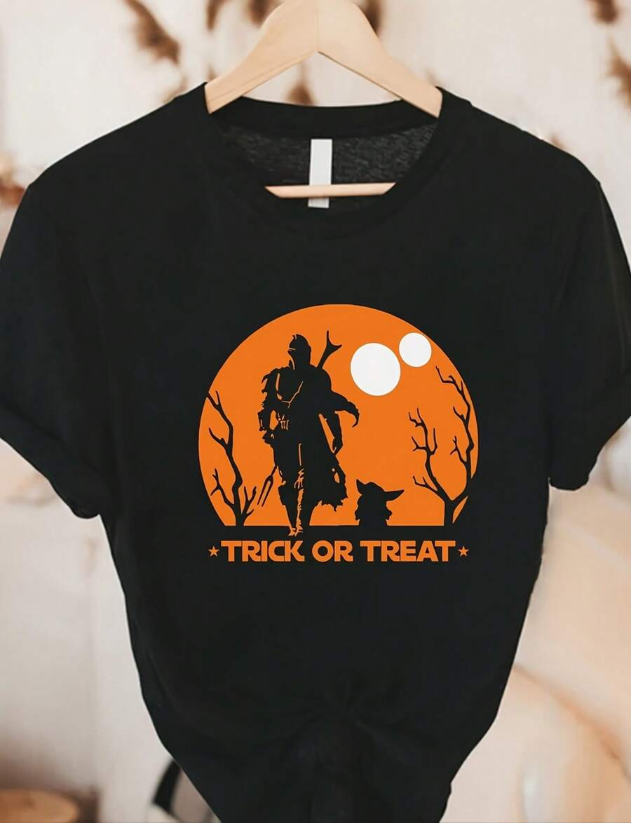 Halloween Shir,  Halloween Shirt, Mandalorian Trick Or Treat Shirt,  Halloween Shirt,   Halloween Shirt220g Heavyweight 100% Cotton T-Shirt. Butterfly Print. Unisex Sizing. Round Neck Inspirational T-Shirt. Cute And Beautiful Y2K-Inspired Summer Top, Perfect For The Outdoors, Home, Work, Or Street Wear. Casual, Loose-Fitting Everyday T-Shirt. - Noir 1 - Voir 1