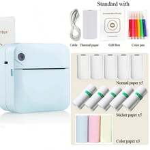 无墨贴纸打印机，迷你热敏打印机，附赠1卷热敏纸，无线口袋打印机，智能便携式收据打印机，适用于照片、日记、笔记和便签打印 - 彩色 - 查看 12