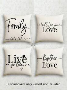 4 fundas de almohada suaves con patrones de familia y amor en inglés de moda, fundas decorativas para cojines con cierre de cremallera, lavables a máquina para decoración del hogar de cojines para sofá, sala de estar, dormitorio, sin incluir el relleno de la almohada