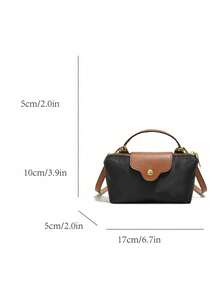 This New Color-Blocked Mini Square Tote Bag Is Made Of Waterproof Nylon Fabric, Features A Flap Closure And Zipper Closure, And Is Suitable For Women As A Shoulder Bag And Wallet. It Can Be Used For Commuting, Parties, And Vacations. - Black - View 2