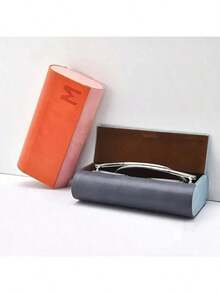 Stylish Two-Layer Glasses Case - Sturdy Synthetic Material, Conveniently Stores Two Pairs Of Glasses, Scratch-Resistant Optional, Available In Blue Or Orange - 隨機 - 查看 3