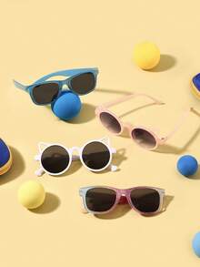 1 Set de 4 piezas de gafas de moda con marco de policarbonato con orejas de gato y rectángulos multicolor bohemios para niños y niñas de 4 a 8 años, con estuche, para combinar con atuendos diarios - Multicolor - Ver 3