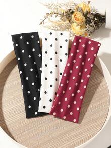 1/3件套复古波点黑白红发带，适合日常、假日、派对、拍照、冬季保暖围巾头带、女士头巾 - 彩色 - 查看 5