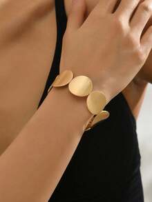 1条春夏简约几何圆形弹力手链，时尚优雅的女士饰品，适合日常佩戴、馈赠亲友、休闲及假日穿着。 - 金黃色 - 查看 3