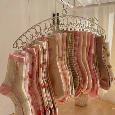 Stainless Steel Sock Drying Rack With Clips And Hooks, Prevents Clothes From Blowing Away, Ideal For Drying Socks, Underwear And Towels, Essential For College Dorms In Winter. 2026 Must-Have, Sock Organizer