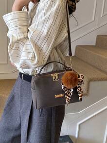 Women's Square Handbag, Fashion Minimalist Elegant Shoulder/Crossbody Bag With Pom Pom Scarf Charm, Suitable For Shopping, Commuting, Dating - Coffee - View 5