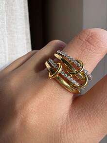 ESBERRY 1枚优雅彩色钻石戒指，S925纯银材质，简约休闲设计，适合日常佩戴、派对、情人节礼物 - 環環相扣帶鑽戒指 - 查看 5