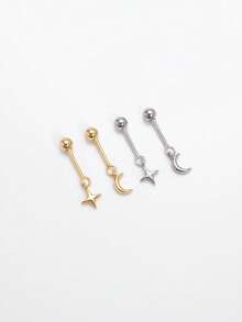 1件装 925纯银星月竖款耳钉，低过敏性金耳钉，耳骨耳廓扁平耳钉，男女日常佩戴（单件出售） - 彩色 - 查看 2