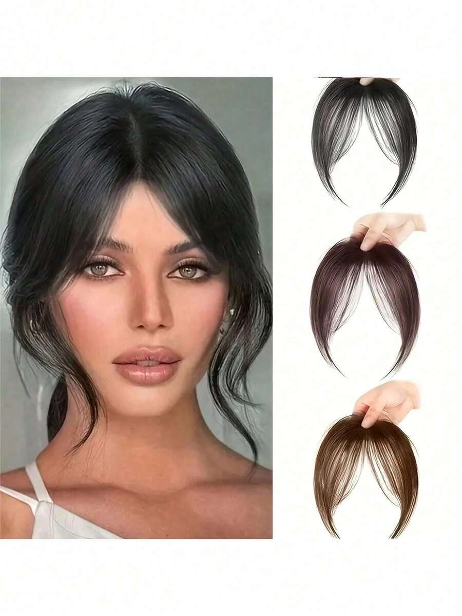 1 Piece Women's Clip-On Bangs-Heat-Resistant Synthetic Fiber, Natural Straight Hair Effect, Easy Clip-On Design, Suitable Daily, Work, Party, Date-Dense Texture Adds Layering, Suitable All Light Colors And All Kinds Of Hairstyles, Quick Modeling, Seamless Integration, Dedicated To Busy Women 8M22 - Black - View 1