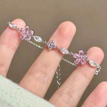 1pc Cherry Blossom Pink Flower Bracelet Is Very Suitable For Women To Wear On Valentine's Day, Dates, Outings, And Daily Wear. - 銀色 - 查看 5
