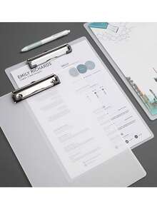 1pc A4 Clear Clipboard, Thick & Sturdy Acrylic Writing Board, Menu Holder, File Folder, Stationery & Office Supplies, Drawing Board, Contract Backing Board - Clear - View 1